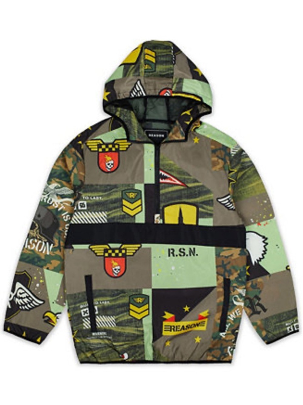 Men's Reason Camo Patchwork Windbreaker Jacket M Green Brown